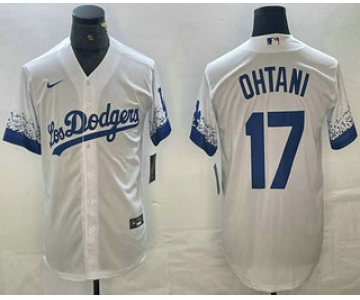 Men's Los Angeles Dodgers #17 Shohei Ohtani White 2021 City Connect Cool Base Stitched Jersey