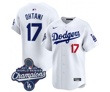 Men's Los Angeles Dodgers #17 Shohei Ohtani White 2025 Champions Stitched Baseball Jersey