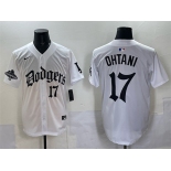 Men's Los Angeles Dodgers #17 Shohei Ohtani White 2025 LA Gothic Style With 2024 World Series Champions Patch Vapor Premier Limited Stitched Baseball Jerse Men's Los Angeles Dodgers #17 Shohei Ohtani White 2025 LA Gothic Style With 2024 World Series Champions Patch Vapor Premier Limited Stitched Baseball Jerse
