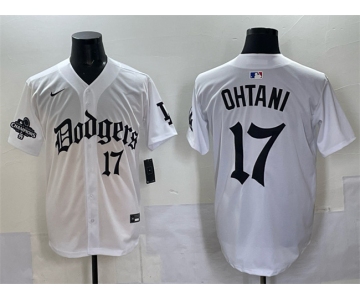 Men's Los Angeles Dodgers #17 Shohei Ohtani White 2025 LA Gothic Style With 2024 World Series Champions Patch Vapor Premier Limited Stitched Baseball Jerse