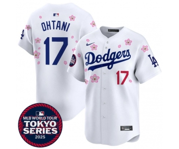 Men's Los Angeles Dodgers #17 Shohei Ohtani White 2025 Tokyo Series Limited Stitched Baseball Jersey