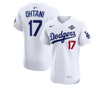 Men's Los Angeles Dodgers #17 Shohei Ohtani White 2025 World Series Cool Base Sttiched Jersey