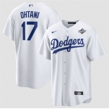 Men's Los Angeles Dodgers #17 Shohei Ohtani White 2025 World Series Home Cool Base Stitched Baseball Jersey