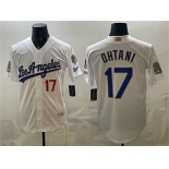 Men's Los Angeles Dodgers #17 Shohei Ohtani White 2026 Gold Collection 9x & B2B Champs Patch Stitched Baseball Jersey