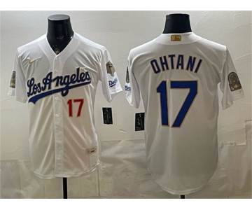 Men's Los Angeles Dodgers #17 Shohei Ohtani White 2026 Gold Collection 9x & B2B Champs Patch Stitched Baseball Jersey