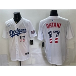 Men's Los Angeles Dodgers #17 Shohei Ohtani White 250 Fourth of July Home Stitched Baseball Jersey Men's Los Angeles Dodgers #17 Shohei Ohtani White 250 Fourth of July Home Stitched Baseball Jersey