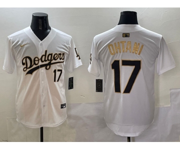Men's Los Angeles Dodgers #17 Shohei Ohtani White Gold Limited Stitched Baseball Jersey