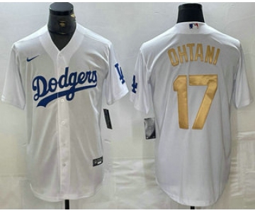 Men's Los Angeles Dodgers #17 Shohei Ohtani White Gold Stitched Cool Base Nike Jerseys