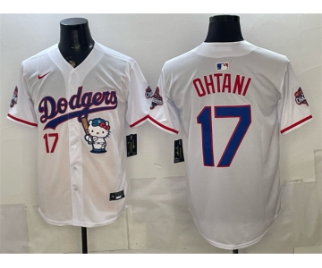 Men's Los Angeles Dodgers #17 Shohei Ohtani White Hello Kitty Night 2025 World Series Champions Patch Stitched Baseball Jersey