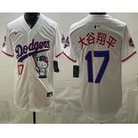 Men's Los Angeles Dodgers #17 Shohei Ohtani White Japanese Hello Kitty 2025 World Series Champions Limited Jersey Men's Los Angeles Dodgers #17 Shohei Ohtani White Japanese Hello Kitty 2025 World Series Champions Limited Jersey