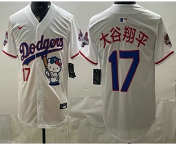 Men's Los Angeles Dodgers #17 Shohei Ohtani White Japanese Hello Kitty 2025 World Series Champions Limited Jersey