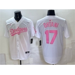 Men's Los Angeles Dodgers #17 Shohei Ohtani White Pink Vapor Limited Stitched Baseball Jersey Men's Los Angeles Dodgers #17 Shohei Ohtani White Pink Vapor Limited Stitched Baseball Jersey