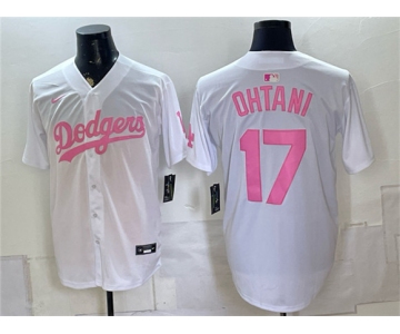 Men's Los Angeles Dodgers #17 Shohei Ohtani White Pink Vapor Limited Stitched Baseball Jersey