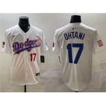 Men's Los Angeles Dodgers #17 Shohei Ohtani White With American Flag Patch Limited Stitched Baseball Jersey
