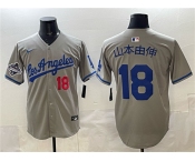 Men's Los Angeles Dodgers #18 山本由伸 Gray 2025 World Series Champions Patch Limited Stitched Baseball Jersey