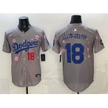 Men's Los Angeles Dodgers #18 山本由伸 Grey 2025 Tokyo Series Limited Stitched Baseball Jersey