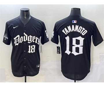 Men's Los Angeles Dodgers #18 Yoshinobu Yamamoto Black 2025 LA Gothic Style With 2024 World Series Champions Patch Vapor Premier Limited Stitched Baseball 