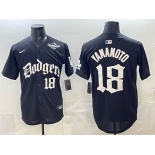 Men's Los Angeles Dodgers #18 Yoshinobu Yamamoto Black 2025 LA Gothic Style With 2025 World Series Patch Vapor Premier Limited Stitched Baseball Jersey Men's Los Angeles Dodgers #18 Yoshinobu Yamamoto Black 2025 LA Gothic Style With 2025 World Series Patch Vapor Premier Limited Stitched Baseball Jersey