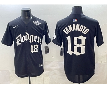 Men's Los Angeles Dodgers #18 Yoshinobu Yamamoto Black 2025 LA Gothic Style With 2025 World Series Patch Vapor Premier Limited Stitched Baseball Jersey