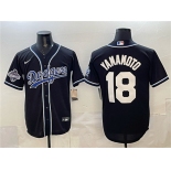 Men's Los Angeles Dodgers #18 Yoshinobu Yamamoto Black 2025 World Series Champions Patch Cool Base Stitched Baseball Jersey
