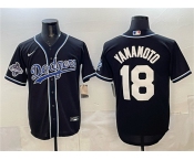 Men's Los Angeles Dodgers #18 Yoshinobu Yamamoto Black 2025 World Series Champions Patch Cool Base Stitched Baseball Jersey