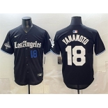 Men's Los Angeles Dodgers #18 Yoshinobu Yamamoto Black 2025 World Series Champions Patch 'Gothic Edition' Vapor Premier Limited Stitched Baseball Jersey