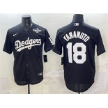 Men's Los Angeles Dodgers #18 Yoshinobu Yamamoto Black 2025 World Series Patch Cool Base Stitched Baseball Jersey Men's Los Angeles Dodgers #18 Yoshinobu Yamamoto Black 2025 World Series Patch Cool Base Stitched Baseball Jersey