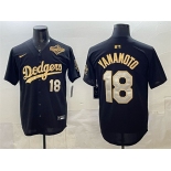 Men's Los Angeles Dodgers #18 Yoshinobu Yamamoto Black Gold 2025 World Series Patch Limited Stitched Baseball Jersey Men's Los Angeles Dodgers #18 Yoshinobu Yamamoto Black Gold 2025 World Series Patch Limited Stitched Baseball Jersey