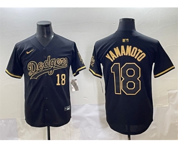 Men's Los Angeles Dodgers #18 Yoshinobu Yamamoto Black Gold Limited Stitched Jersey