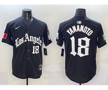 Men's Los Angeles Dodgers #18 Yoshinobu Yamamoto Black Mexico 2025 LA Gothic Style With Fernando Patch Vapor Premier Limited Stitched Baseball Jersey