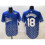 Men's Los Angeles Dodgers #18 Yoshinobu Yamamoto Blue 2025 World Series Patch Limited Stitched Baseball Jersey Men's Los Angeles Dodgers #18 Yoshinobu Yamamoto Blue 2025 World Series Patch Limited Stitched Baseball Jersey