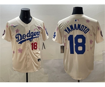 Men's Los Angeles Dodgers #18 Yoshinobu Yamamoto Cream 2025 Tokyo Series Limited Stitched Baseball Jersey