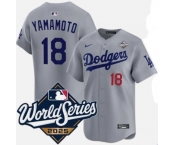 Men's Los Angeles Dodgers #18 Yoshinobu Yamamoto Gray 2025 World Series Limited Stitched Baseball Jersey Men's Los Angeles Dodgers #18 Yoshinobu Yamamoto Gray 2025 World Series Limited Stitched Baseball Jersey