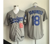 Men's Los Angeles Dodgers #18 Yoshinobu Yamamoto Gray Cool Base Stitched Baseball Jersey
