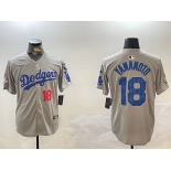 Men's Los Angeles Dodgers #18 Yoshinobu Yamamoto Grey 2024 World Series With Fernando Memorial Patch Limited Stitched Baseball Jersey