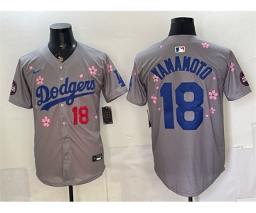 Men's Los Angeles Dodgers #18 Yoshinobu Yamamoto Grey 2025 Tokyo Series Limited Stitched Baseball Jersey