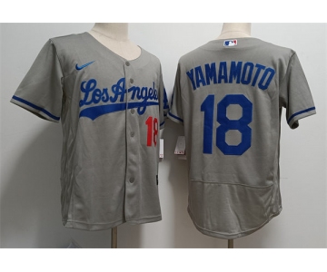 Mens Los Angeles Dodgers #18 Yoshinobu Yamamoto Nike Grey Los Angeles FlexBase Jersey
