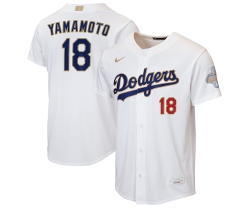 Men's Los Angeles Dodgers #18 Yoshinobu Yamamoto Nike White 2026 Gold Collection Home Replica Jersey