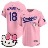 Men's Los Angeles Dodgers #18 Yoshinobu Yamamoto Pink 2025 Hello Kitty Vapor Limited Stitched Baseball Jersey