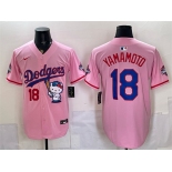 Men's Los Angeles Dodgers #18 Yoshinobu Yamamoto Pink Hello Kitty Night 2025 World Series Champions Patch Stitched Baseball Jersey Men's Los Angeles Dodgers #18 Yoshinobu Yamamoto Pink Hello Kitty Night 2025 World Series Champions Patch Stitched Baseball Jersey