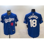 Men's Los Angeles Dodgers #18 Yoshinobu Yamamoto Royal 2024 World Series Patch Alternate Limited Stitched Baseball Jersey