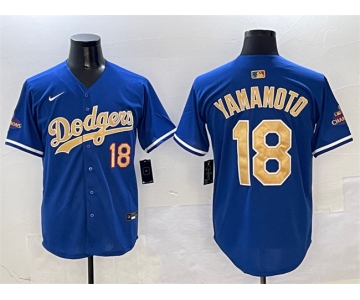 Men's Los Angeles Dodgers #18 Yoshinobu Yamamoto Royal 2025 Gold Collection Limited Stitched Baseball Jersey