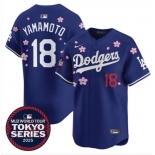Men's Los Angeles Dodgers #18 Yoshinobu Yamamoto Royal 2025 Tokyo Series Limited Stitched Baseball Jersey