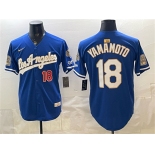Men's Los Angeles Dodgers #18 Yoshinobu Yamamoto Royal 2026 Gold Collection 9x & B2B Champs Patch Stitched Baseball Jersey