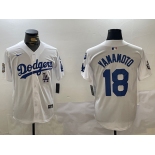 Men's Los Angeles Dodgers #18 Yoshinobu Yamamoto White 2024 World Series With Fernando Memorial Patch Home Limited Stitched Baseball Jersey