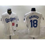 Men's Los Angeles Dodgers #18 Yoshinobu Yamamoto White 2024 World Series With Fernando Memorial Patch Home Limited Stitched Baseball Jerseys