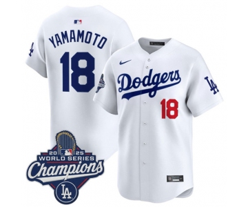 Men's Los Angeles Dodgers #18 Yoshinobu Yamamoto White 2025 Champions Stitched Baseball Jersey