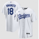 Men's Los Angeles Dodgers #18 Yoshinobu Yamamoto White 2025 World Series Champions Stitched Baseball Jersey