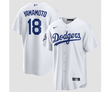 Men's Los Angeles Dodgers #18 Yoshinobu Yamamoto White 2025 World Series Champions Stitched Baseball Jersey