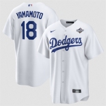 Men's Los Angeles Dodgers #18 Yoshinobu Yamamoto White 2025 World Series Home Cool Base Stitched Baseball Jersey Men's Los Angeles Dodgers #18 Yoshinobu Yamamoto White 2025 World Series Home Cool Base Stitched Baseball Jersey